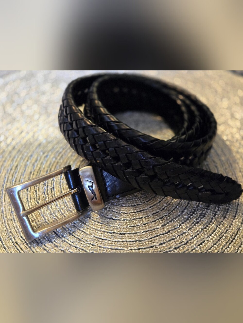 PGA Tour Men's Black Woven Braided Leather Golf Belt Size 36 Solid Brass Buckle